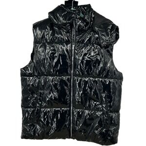 American Stitch Mens Black High Shine Puffer Vest Hooded Size L Streetwear